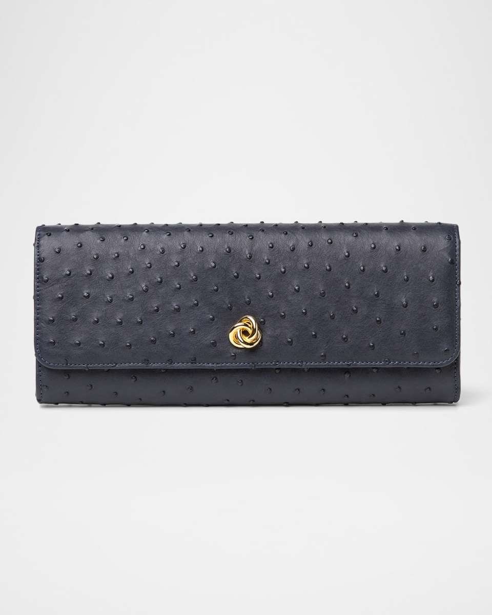 Robbie Ostrich Leather Flap Clutch Bag